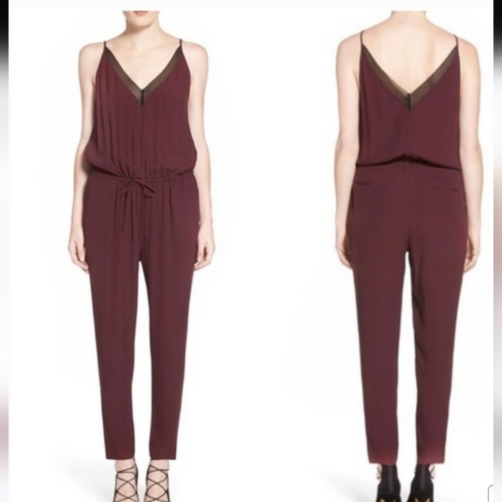 Trouve sheer inset burgendy jumpsuit Size M